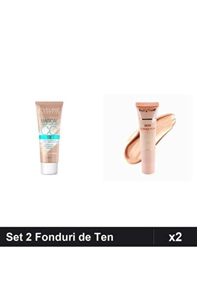 Makeup Set 2 Fonduri de Ten Eveline CCC Magical + Ruby Rose, Nuante Light-Bei...