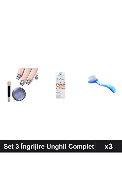Makeup Set 3 Îngrijire Unghii - Pigment Holografic Unicorn, Benzi Epilat 50bu...