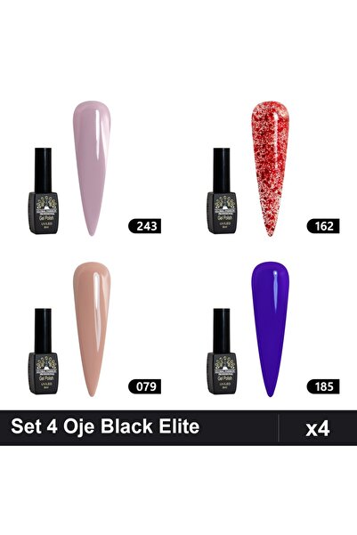 Makeup Set of 4 Semi-permanent Nail Polish Black Elite 8ml, Global Fashion, A...