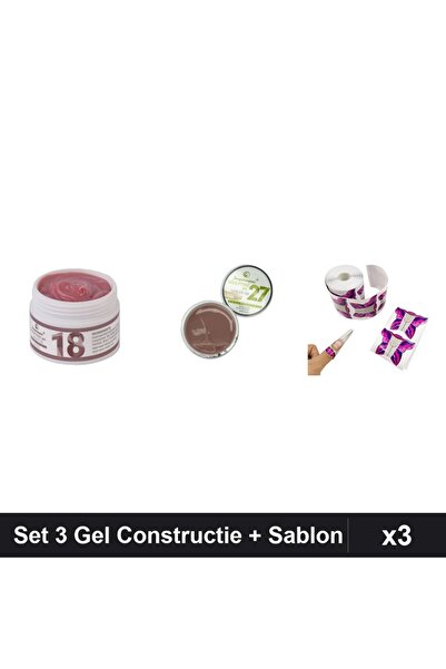 Makeup Set 3 Gel Constructie UV LED FSM 15g, Nuante 18 27, Sablon Fluture 10buc