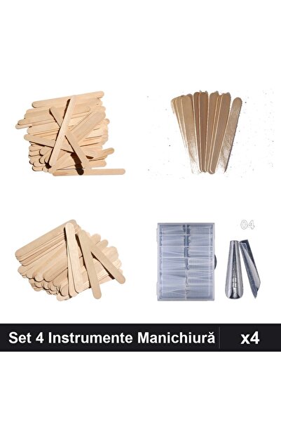 Makeup Set of 4 Professional Manicure Tools, Wooden Spatulas + 120 Reusable Tips