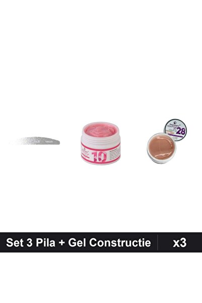 Makeup Set 3 Pila Unghii Emma 150/240 + Gel Constructie UV LED FSM 15g, Nuant...