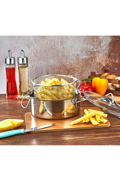PoloChef Protico Çelik Kapaklı Patates Kızartma Tenceresi Derin 20cm
