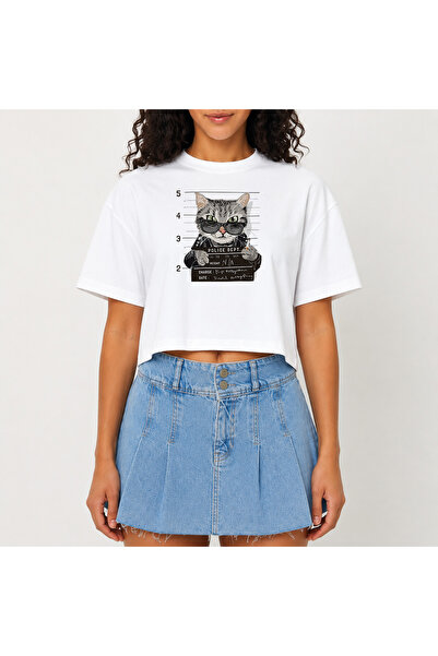 URBANTRENDSTORE Crop T-shirt με λευκό σχέδιο, άνετη εφαρμογή, ακατέργαστη κοπ...