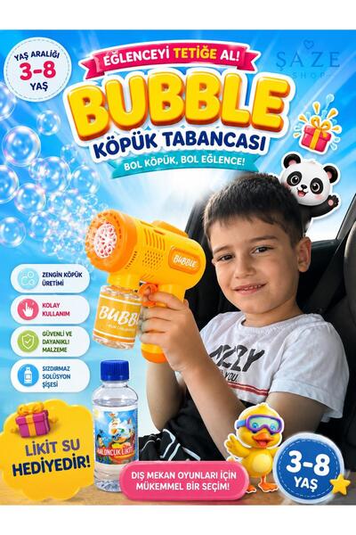 SAZE Bubble Köpük Tabancası Baloncuk Oyuncağı Likit Su Hediyeli Çocuk Eğlence...