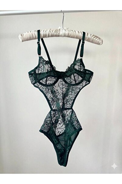 ARONA Koyu Yeşil Dantel Bodysuit