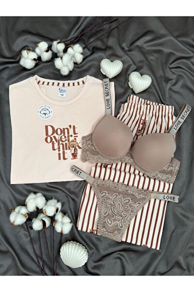Lena Homewears Women's Patterned Cotton Short Sleeve Pajama and Underwear Set