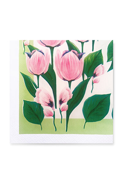 Story 33X33 cm Pink Tulips Floral Patterned 3-Ply 20-Piece Square Colored Pap...