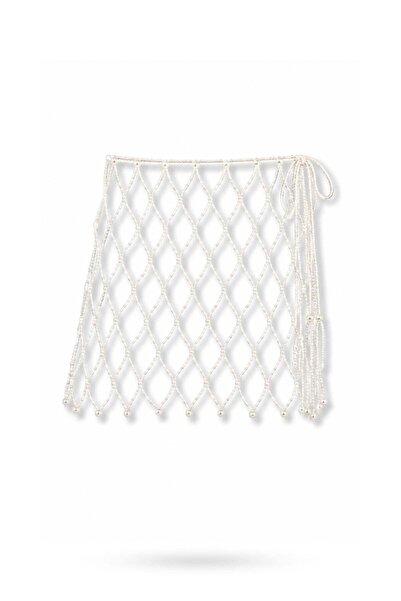 5in1Canpolat Fusta Ecru Pearl cu broderie manuală cu mărgele
