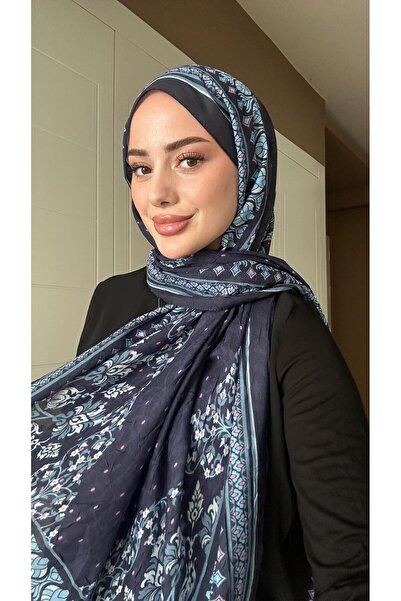 asual collection Aura Desen Soft Bambu Kraş Şal - Lacivert