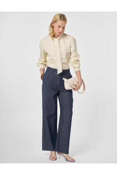 Kayra Pleated Cotton Linen Trousers Dark Navy Blue
