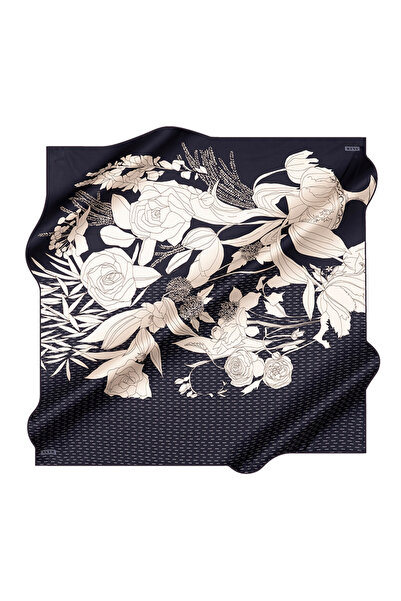Aker Navy Blue 90X90 Silk Cotton Scarf