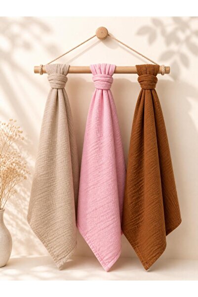 miely Çok Amaçlı İki Katlı Müslin Örtü & Battaniye 3'lü Set 80x80 cm %100 Pamuk