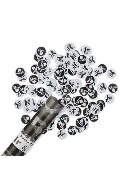 Zumzeria Party Popper with Black and White Confetti Mr & Mrs 38cm