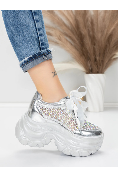 mei Women's Platform Sneakers 0897-36 Silver