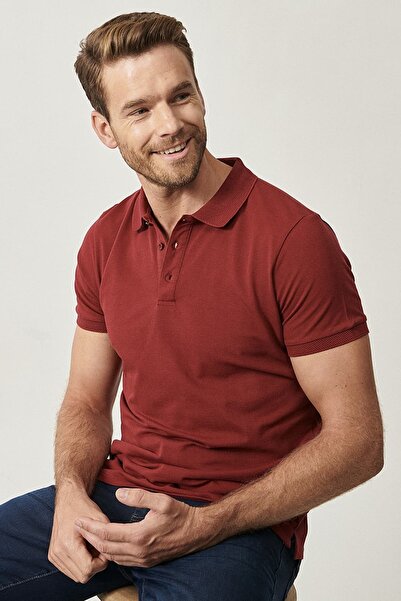 ALTINYILDIZ CLASSICS Non-Curling Pique Polo Collar Men's Burgundy T-Shirt