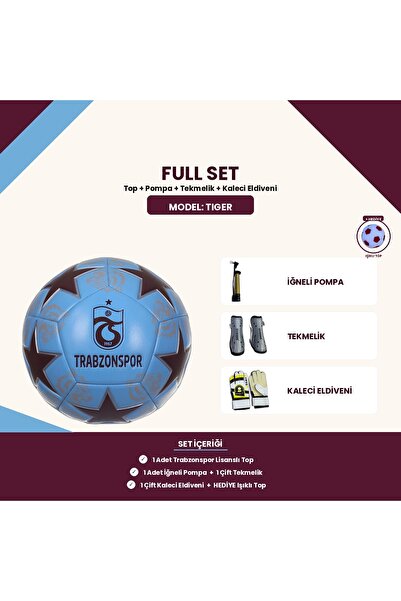 Trabzonspor Lisanslı Tiger 5 Numara Futbol Topu + Pompa + Tekmelik + Eldiven ...
