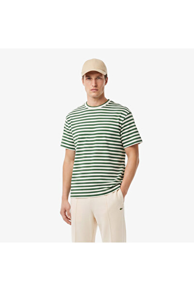 Lacoste Erkek Relaxed Fit Bisiklet Yaka Çizgili Yeşil T-Shirt