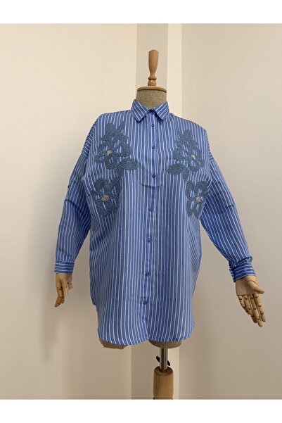 Morvarid Women's Shirt with Linen Fabric and Embroidery Detail