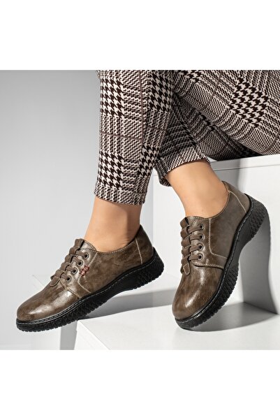 Modlet.ro Pantofi casual kaki de damă cu șireturi elastice MOD14247