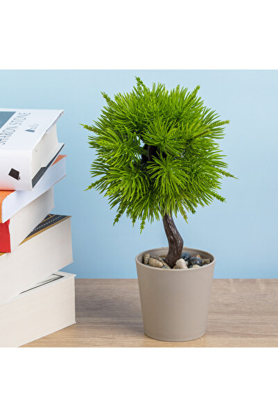 Zumzeria Ghiveci decorativ taupe cu plantă bonsai artificială Ø6x19cm