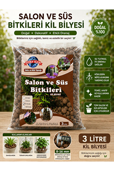TORFSAN Kil Bilyesi 3 Litre Vitaminli Kil Bilyesi 8-16mm Orkide Salon Süs Bit...