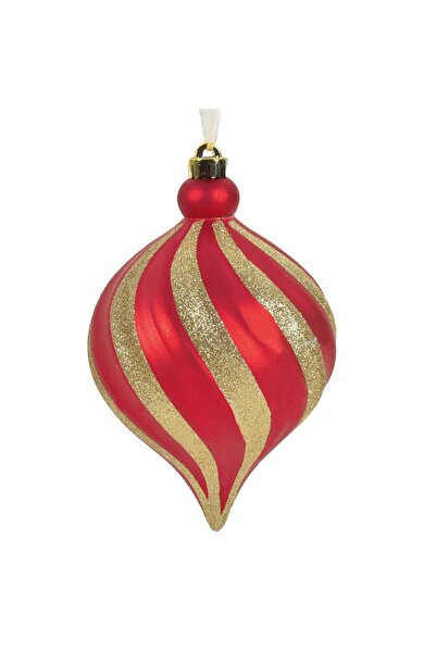 Zumzeria Ornament pentru bradul de Crăciun, glob roșu tip ceapă cu dungi auri...