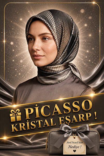 Picasso İpek Görünümlü Vizon Kristal Eşarp – Twill Şık Tasarım 90x90