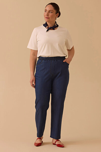 Gala-Xi Galaxi Women's Plus Size Elastic Waist Jean Pants 4007 Navy Blue