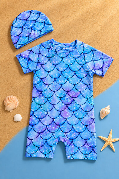 Mai Perla Girl's Jumpsuit Swimsuit Mermaid Patterned Back Zipper with Bonnet ...