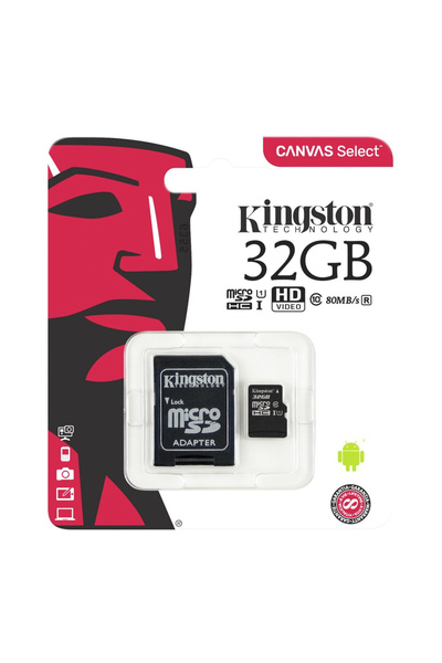 Kingston Canvas Select Plus MicroSDHC 32GB memory card, class 10, recommended...
