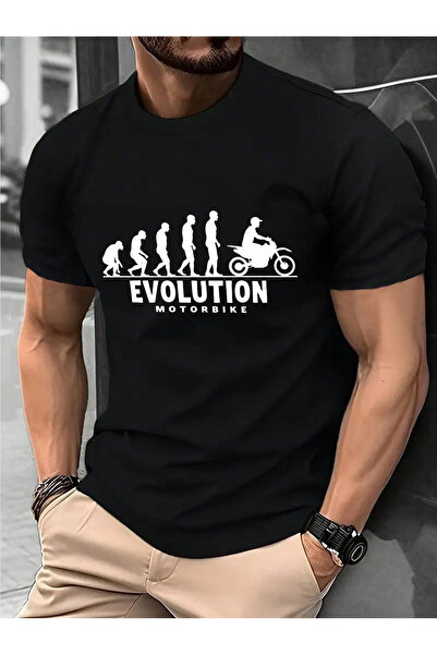 yiou trendy clothing تي شيرت رجالي من القطن الخالص بتصميم دراجة نارية مع تصمي...