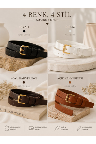 kemer krallığı Women's Belt Set of 4 with Gold Buckle Waist and Trouser Belts