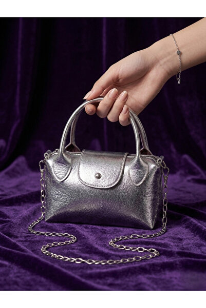 PurpleART Women's Metallic Silver Chain Strap Crossbody Mini Bag