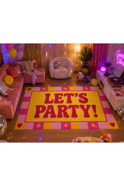 Rugs Modern Halı "Aura" Serisi - Let's Party Yazılı Retro Sarı Pembe Pop-Art ...