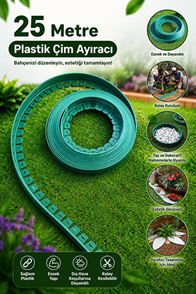 Badem10 Plastik Çim Ayracı Ayıraç 25 Metre Esnek Peyzaj Bordürü Park Bahçe Çi...