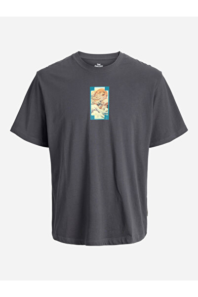 Jack & Jones Men Grey Graphic Print Crew Neck T-Shirt