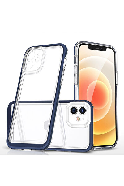 Hurtel Husă transparentă 3 în 1 pentru iPhone 12, cu ramă albastră, tip gel