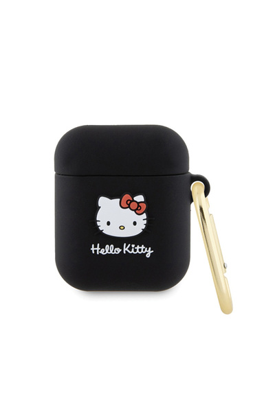 Hello Kitty HKA23DKHSK Husă AIRPODS 1/2 din silicon negru/negru, cu cap de pi...