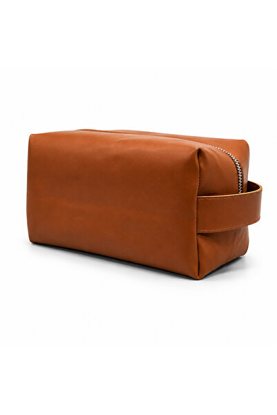 Basics&More Tan Genuine Leather Personal Care and Shaving Bag - Portfolio Org...