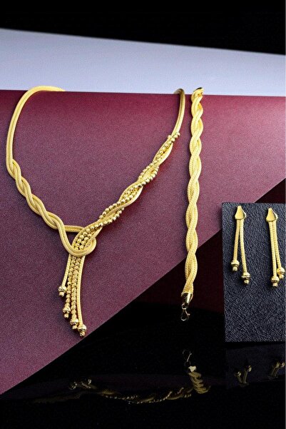 innuendo jewelery 925 Ayar Gümüş Burgu Tasarım Düğüm Detaylı Altın Kaplama Set