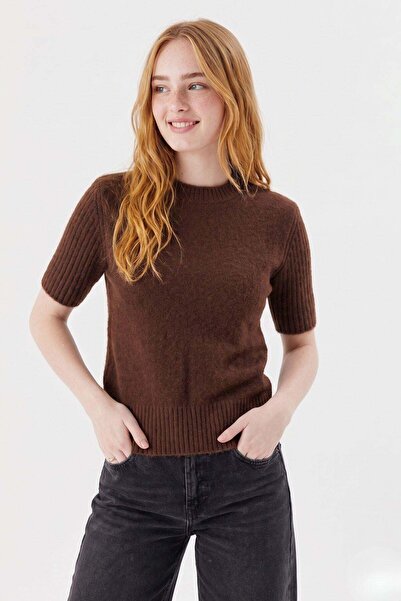 Shopping Shop Short Sleeve Sweater Blouse Brown