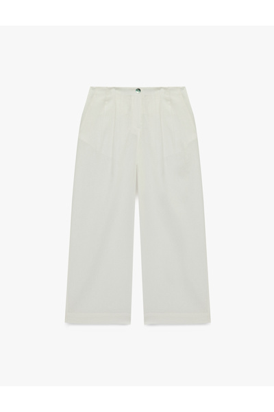 Koton Linen Blend High Waist Wide Leg Pants with Pockets