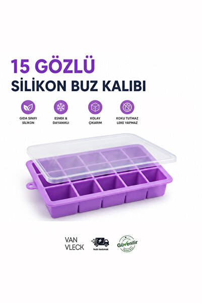 VAN VLECK 15 Gözlü Silikon Buz Kalıbı – Yapışmaz Tekrar Kullanılabilir Buz Kü...