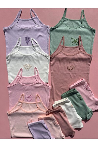 LEYNA BUTİK Girl's Cotton Modal Camisole Set of 6 with String Straps Undershi...