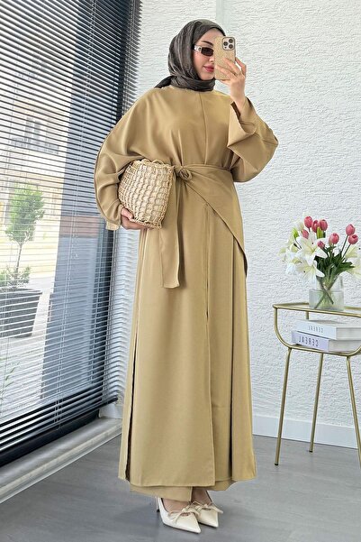 MELEK ARAZ Premium Miel Yırtmaçlı Üçlü Takım – Olive