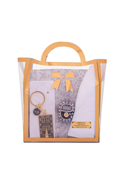 Hayrat Neşriyat Takke + Zikirmatik + Keychain + Prayer Rug Gift Set (Gray)