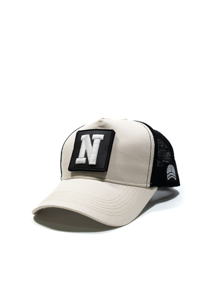 all hats Pălărie cu detaliu patch cu litere, din plasă, bej și neagră |   Păl...