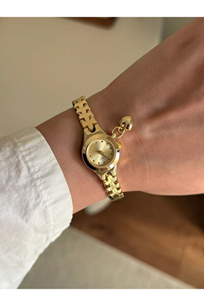 RoseandRoses Tiny Heart Charmlı Puzzle Cord Minimal Women's Wristwatch Gold-G...
