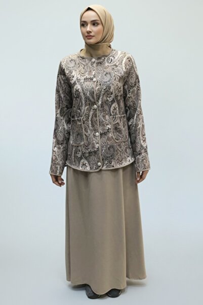 ECE GİYİM Women's Button-Front Shawl Patterned Top with Pockets on the Skirt ...